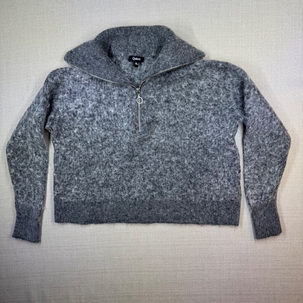Quince Womens Alpaca Wool Blend Quarter Zip Cropped Sweater Gray Size Small